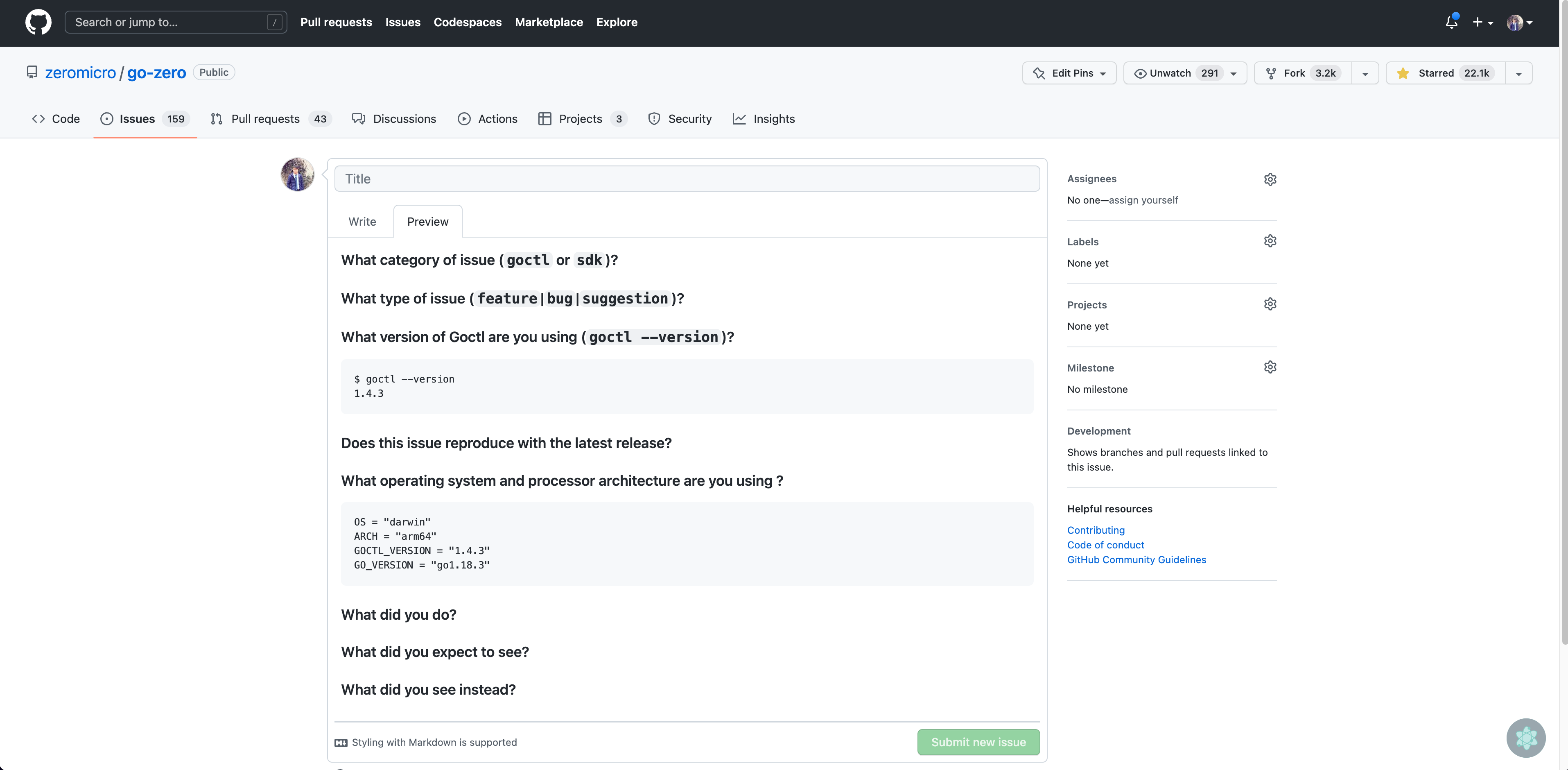 github issue template