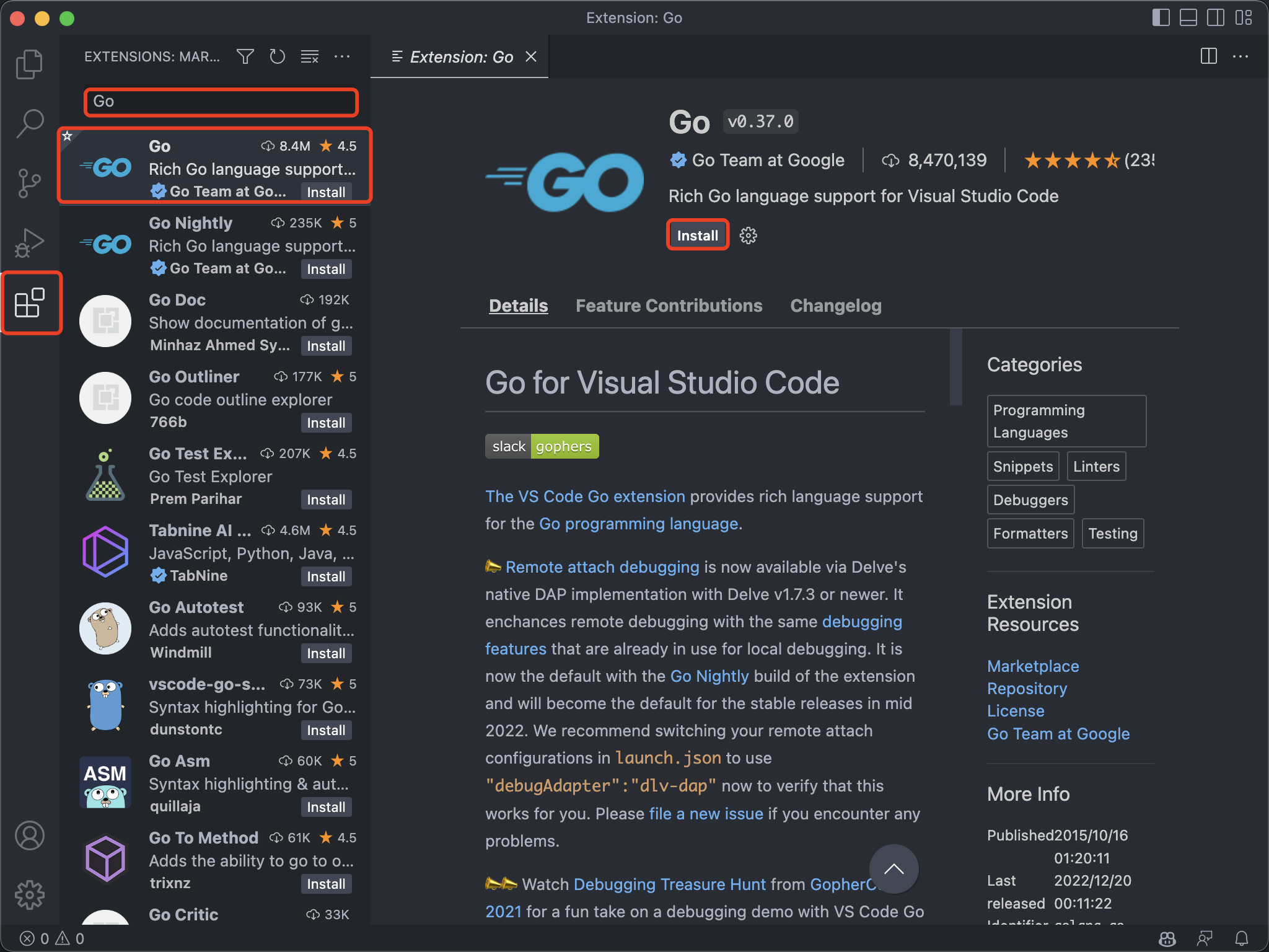install go extension